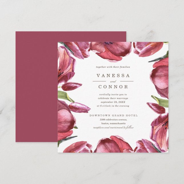 Red Poppies Classic Boho Floral Wedding Invitation (Front/Back)