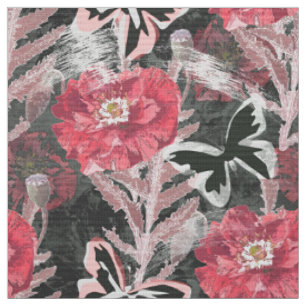 Red poppies.Colourful floral print. Fabric