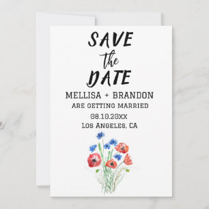 Red Poppies Cornflowers Floral Rustic Wedding  Invitation