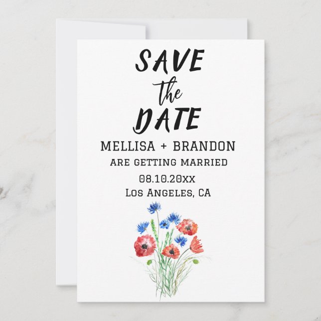 Red Poppies Cornflowers Floral Rustic Wedding  Invitation (Front)