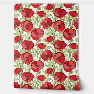Red Poppies Custom Floral Wallpaper