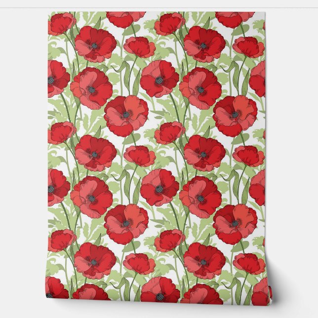 Red Poppies Custom Floral Wallpaper (Unrolling)