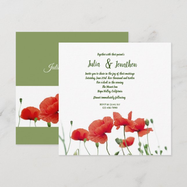 Red Poppies Custom Wedding Invitation (Front/Back)