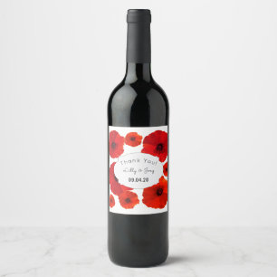 Red Poppies Custom Wedding Wine Labels