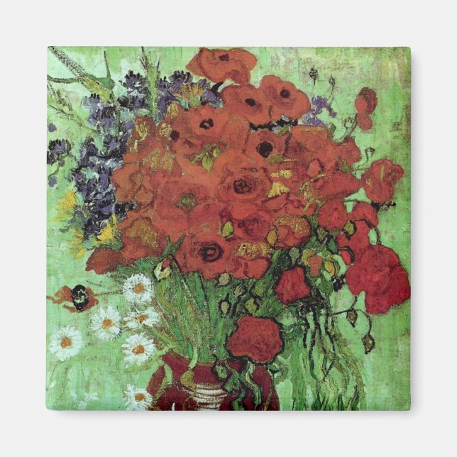 Red Poppies & Daisies (F280)Van Gogh Fine Art Magnet (Front)