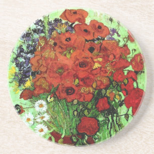 Red Poppies & Daisies Van Gogh Fine Art Coaster