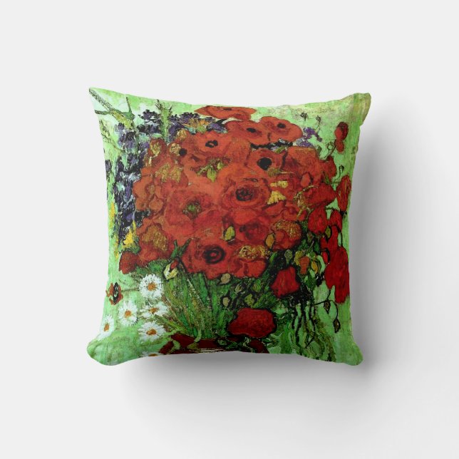 Red Poppies & Daisies Van Gogh Fine Art Cushion (Front)