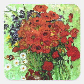Red Poppies & Daisies Van Gogh Fine Art Square Sticker