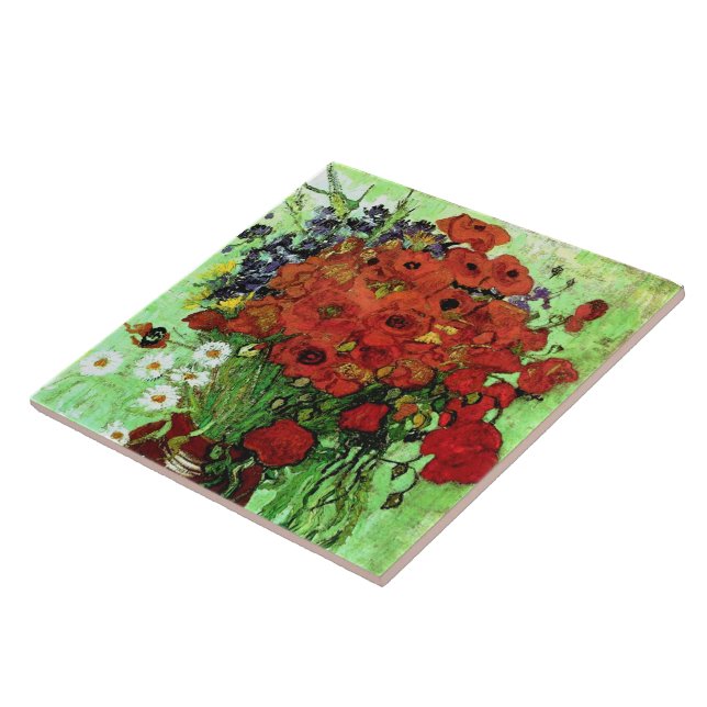 Red Poppies & Daisies Van Gogh Fine Art Tile (Side)