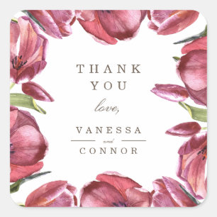 Red Poppies Elegant Monogram Wedding Thank you Square Sticker