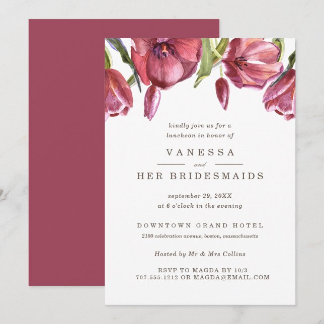 Red Poppies Elegant Wedding BRIDESMAIDS Luncheon Invitation (Front/Back)