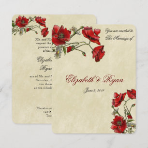Red Poppies, Elegant Wedding Invitation