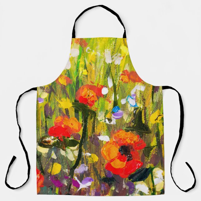 Red Poppies Field Abstract Painting Apron (Front)