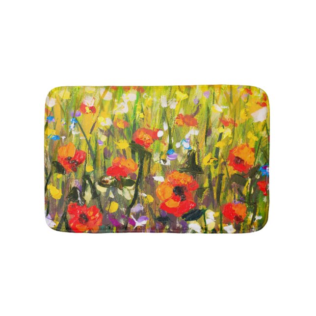 Red Poppies Field Abstract Painting Bath Mat (Front)