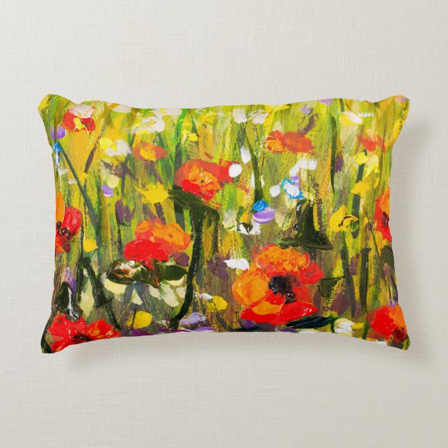 Red Poppies Field Abstract Painting Decorative Cushion (Front)