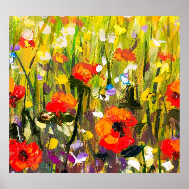 Red Poppies Field Abstract Painting Poster (Front)