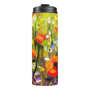 Red Poppies Field Abstract Painting Thermal Tumbler