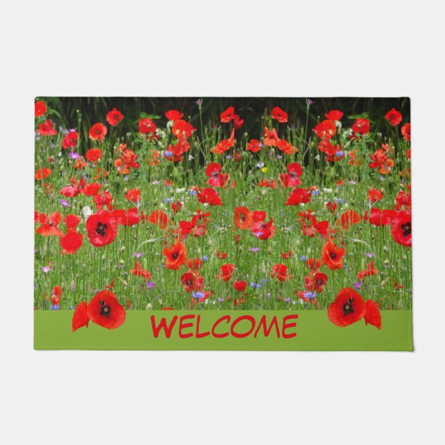 Red Poppies Field Cust. Welcome Door Mat (Front)
