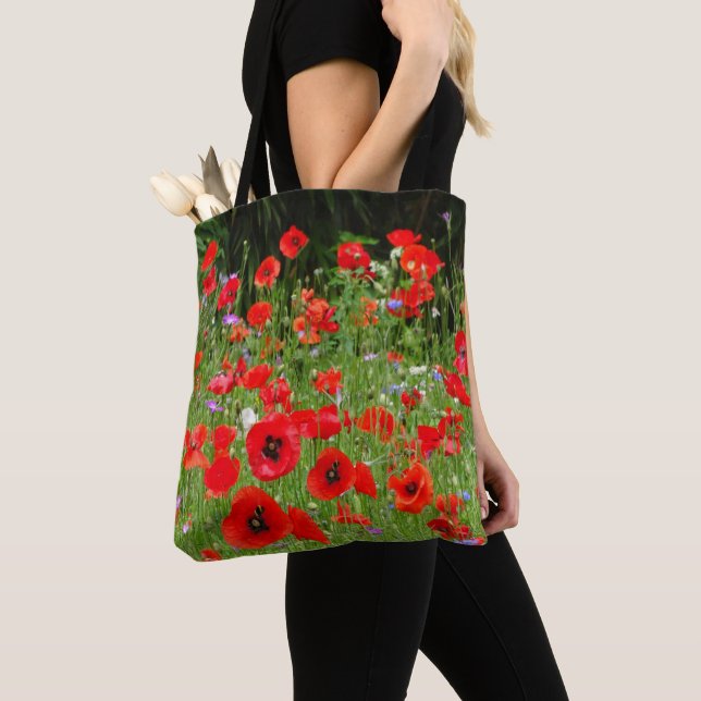 Red Poppies Field Tote Bag (Close Up)