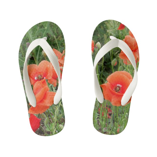Red Poppies Flip Flops, Kids Kid's Flip Flops (Footbed)