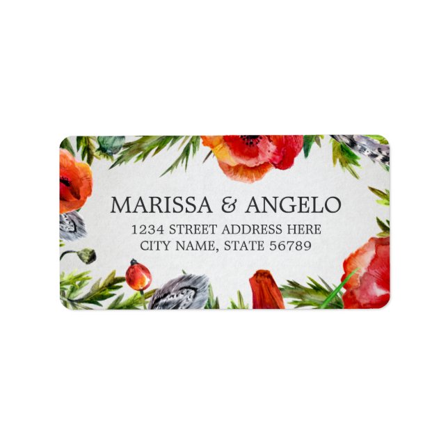 Red Poppies Floral Address Label (Front)