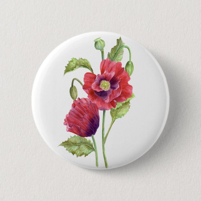 Red Poppies Floral Art 6 Cm Round Badge (Front)