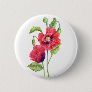 Red Poppies Floral Art 6 Cm Round Badge