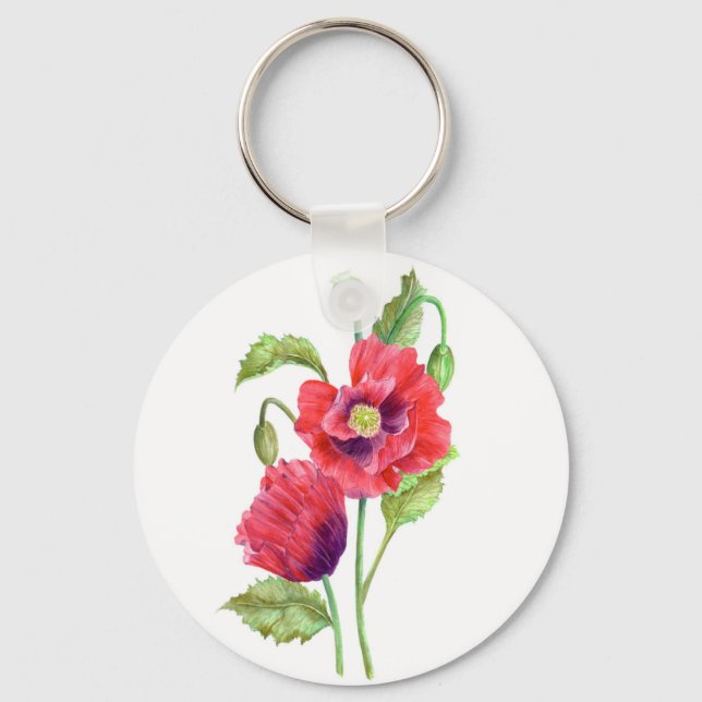 Red Poppies Floral Art Key Ring (Front)
