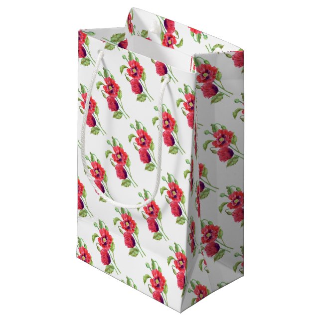 Red Poppies Floral Art Small Gift Bag (Front Angled)