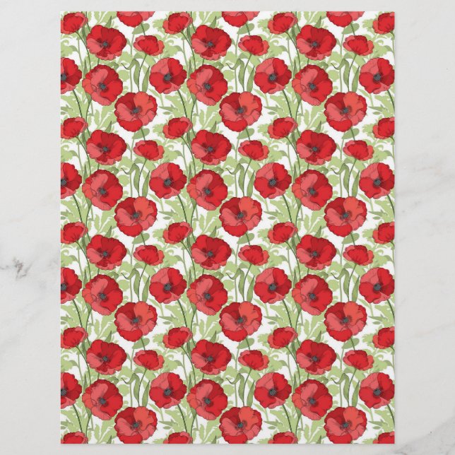 Red Poppies Floral Arts & Craft Scrapbook Paper (Front)