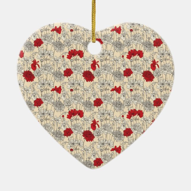 Red Poppies Floral Christmas Ceramic Tree Decoration (Back)