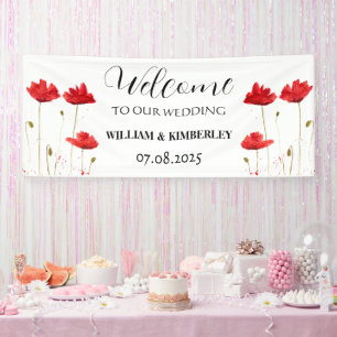 Red Poppies Floral Flowers Rustic Elegant Wedding Banner