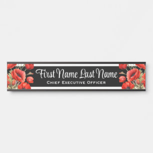 Red Poppies Floral Office Door Signs Name Plate