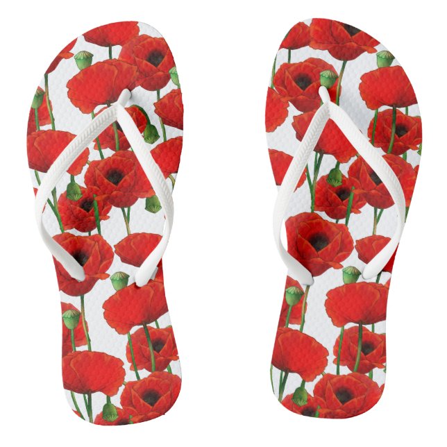 Red Poppies Floral Pattern Flip Flops (Footbed)