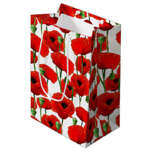 Red Poppies Floral Pattern Medium Gift Bag