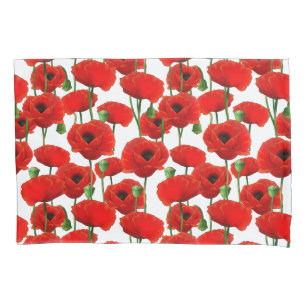 Red Poppies Floral Pattern Pillowcase