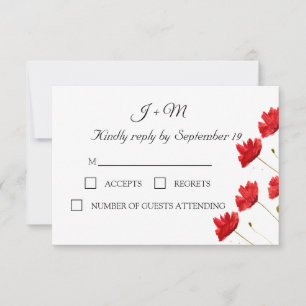 Red Poppies Floral Poppy flowers Modern RSVP Card