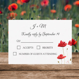 Red Poppies Floral Poppy flowers Modern RSVP Card