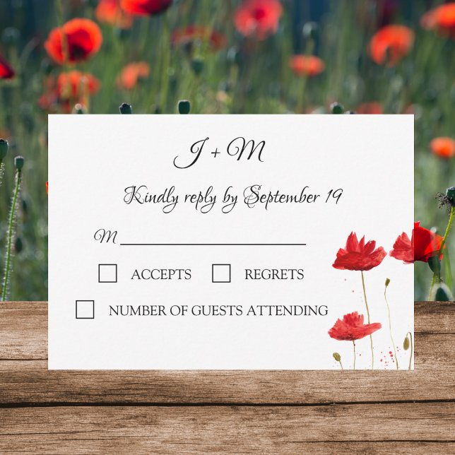 Red Poppies Floral Poppy flowers Modern RSVP Card (Creator Uploaded)