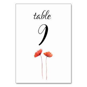 Red Poppies Floral Poppy Flowers Wedding Table Number