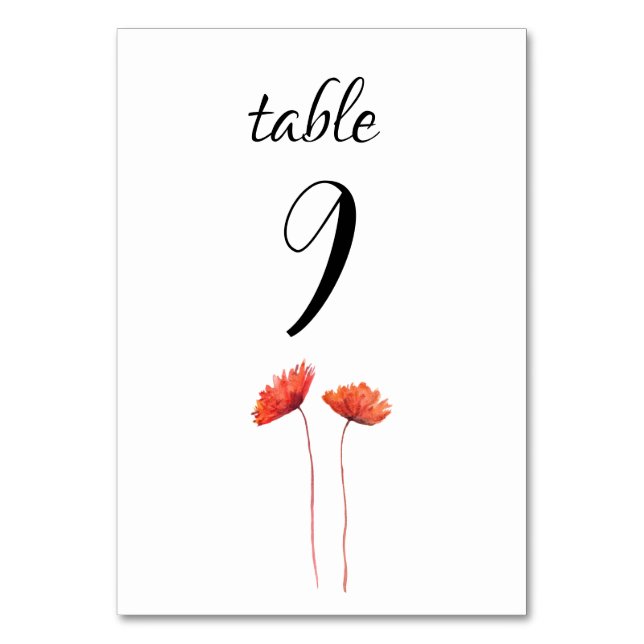 Red Poppies Floral Poppy Flowers Wedding Table Number (Front)