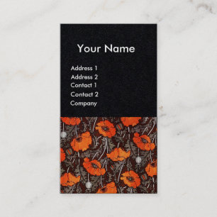 RED POPPIES Floral Ruby Monogram White Black Paper Business Card