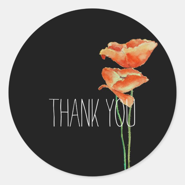 Red Poppies Floral Thank you Classic Round Sticker (Front)