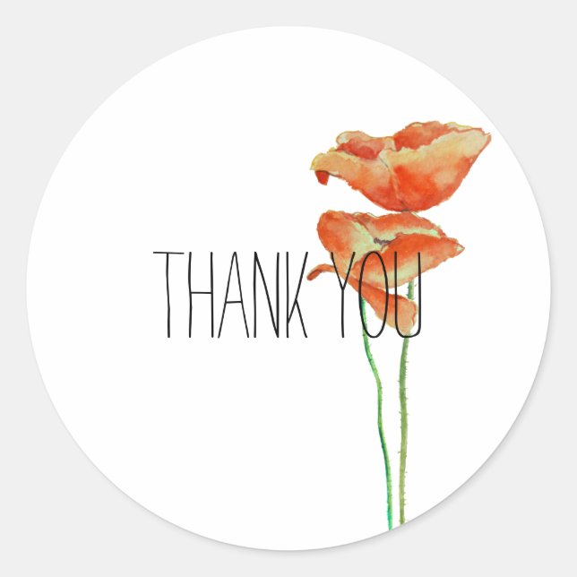 Red Poppies Floral Thank you Classic Round Sticker (Front)
