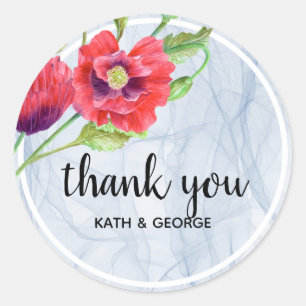 Red Poppies Floral Transparent Organza Fabric Classic Round Sticker