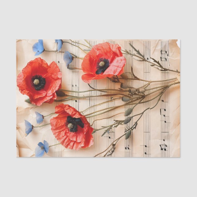 Red poppies floral vintage music sheet ephemera (Front)