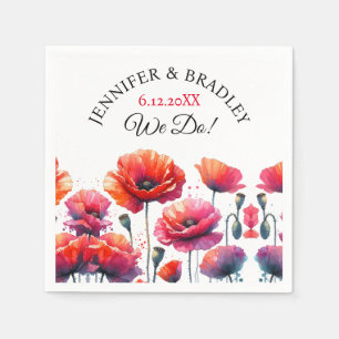 Red Poppies Floral Wedding  Napkin