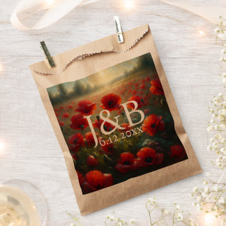 Red Poppies Floral Wedding Personalised Favour Bags
