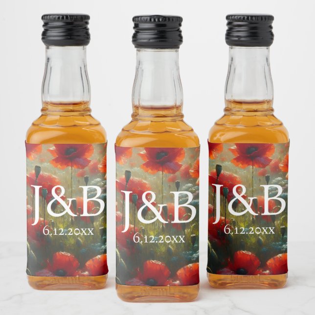 Red Poppies Floral Wedding Personalised Liquor Bottle Label (Bottles)