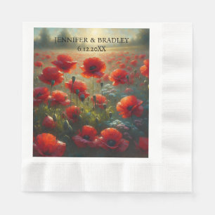 Red Poppies Floral Wedding Personalised Napkin